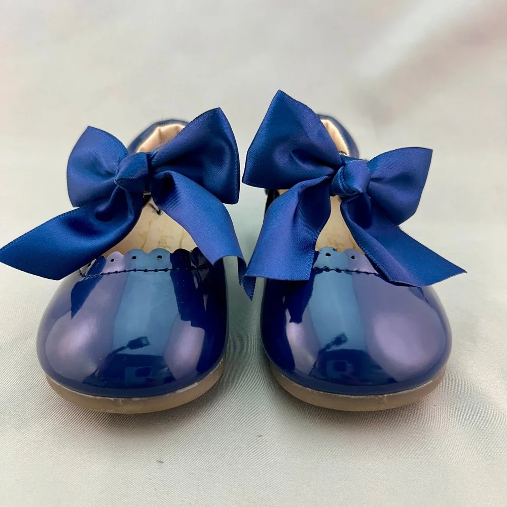 MG Baby Mary Jane Flats Toddler EU 22 (6-6.5) Dark Blue New Patent Scallop Bows